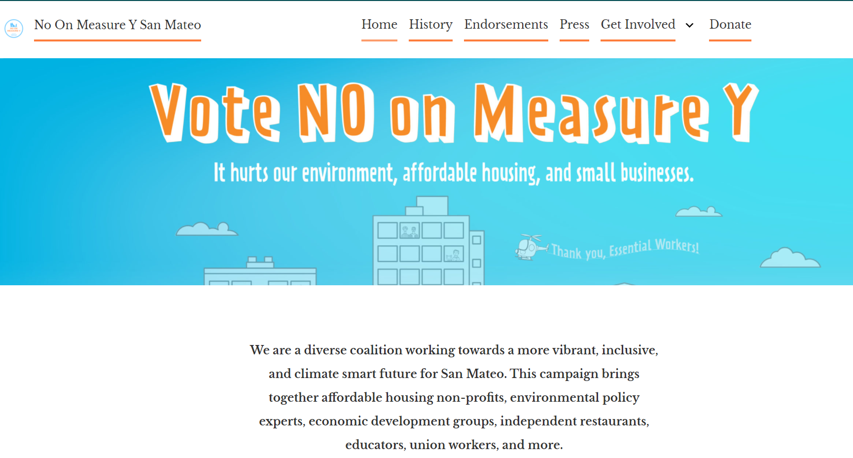 screenshot of the No on Measure Y website